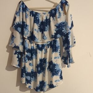 Blue and White Off-Shoulder Women's Top